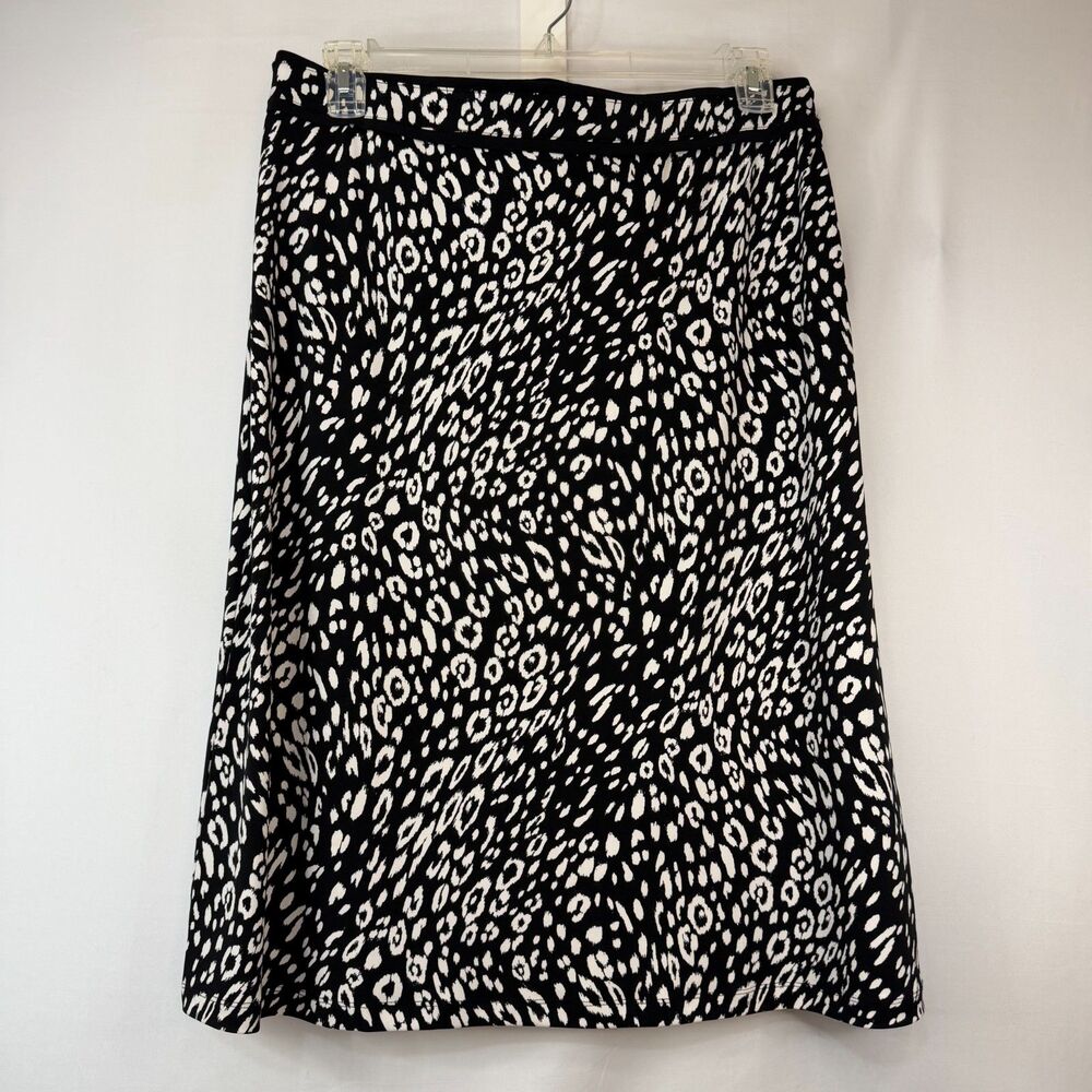 Chico's Size 2 Abstract Print Stretch Skirt Black White Pull On